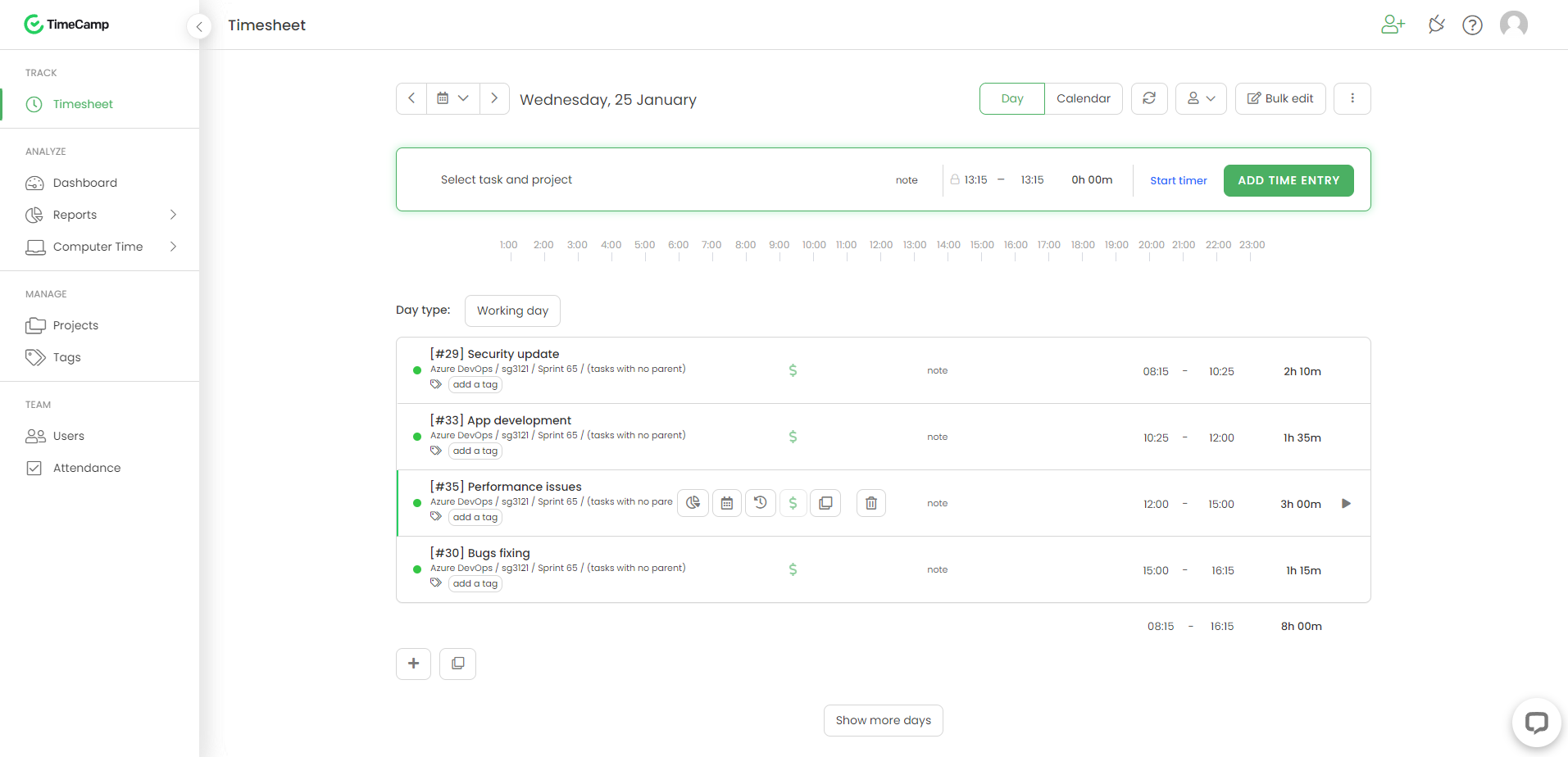 Timecamp timesheet